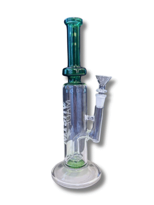 Clear/Green 12" Straight Tube Water Pipe, Austin Made Glass Co.