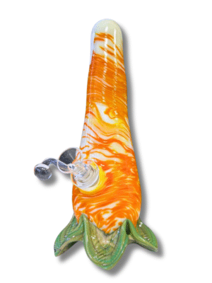Carrot Shaped Water Pipe w/ Leaf Base, Special K Soft Glass