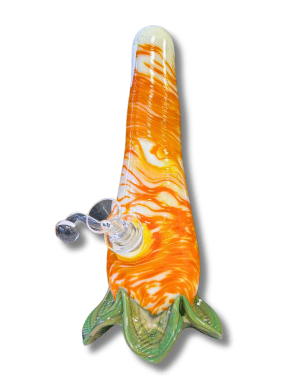 Carrot Shaped Water Pipe w/ Leaf Base, Special K Soft Glass