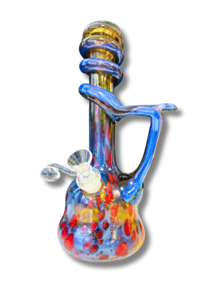 Red, Blue & Yellow Water Pipe w Handle, Special K Soft Glass