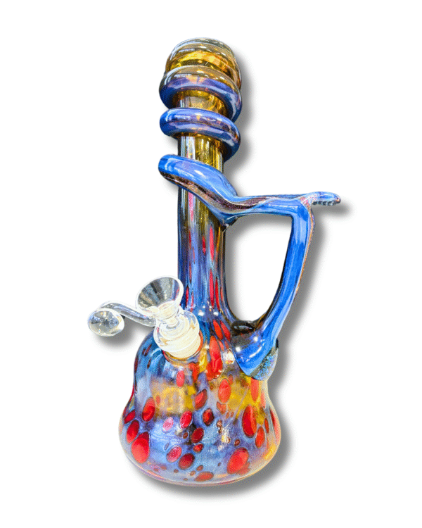 Red, Blue & Yellow Water Pipe w Handle, Special K Soft Glass