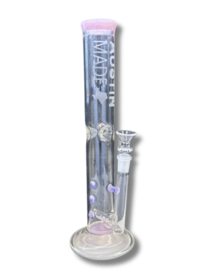 Clear/Pink 13" Straight Tube Water Pipe, Austin Made Glass Co.
