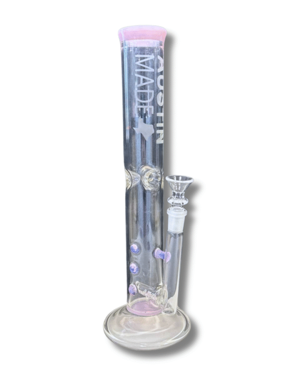 Clear/Pink 13" Straight Tube Water Pipe, Austin Made Glass Co.