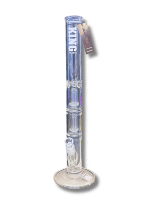 Clear Straight Tube14mm Water Pipe w/ Double Stacked Percolator, King Volcano