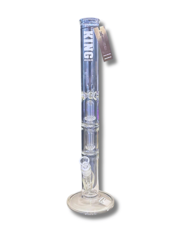 Clear Straight Tube14mm Water Pipe w/ Double Stacked Percolator, King Volcano