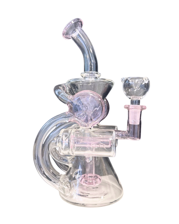 Clear & Pink 9" Recycler Water Pipe