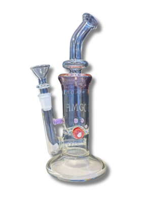 Clear/Pink 10" Bent Neck Water Pipe w/ Suspended Opal Austin Made Glass Co.