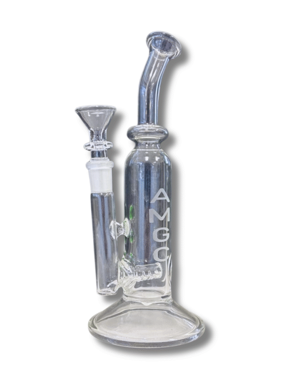 Clear 9" Bent Neck Water Pipe, Austin Made Glass Co.