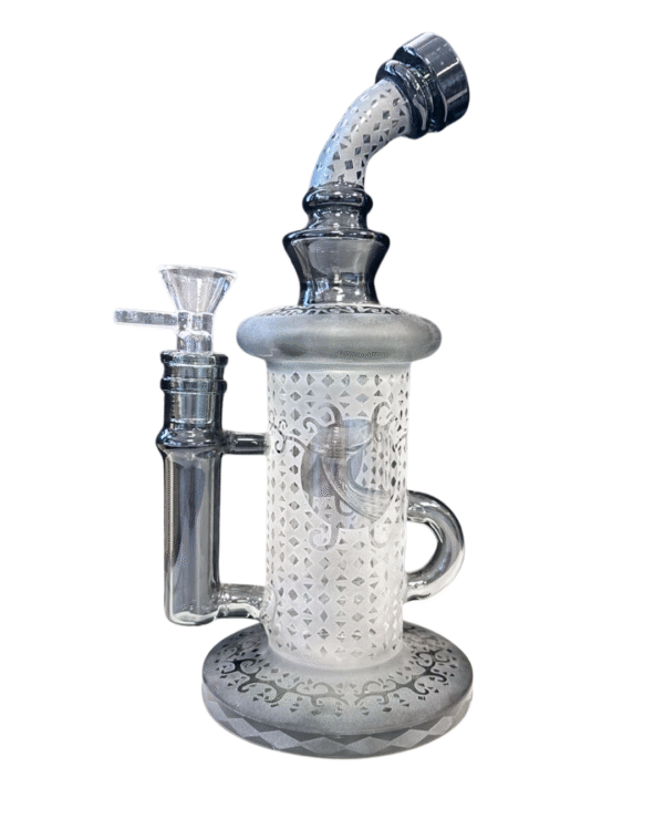 Clear & Black 9" Sandblasted Recycler Water Pipe