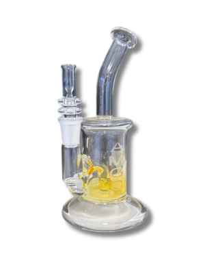 Clear/Gold Fumed 7" Bent Neck Water Pipe, Austin Made Glass Co.