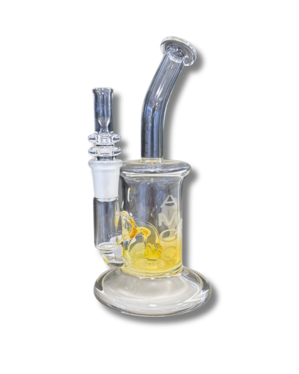 Clear/Gold Fumed 7" Bent Neck Water Pipe, Austin Made Glass Co.