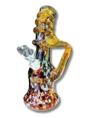 Spiral Neck Detail Amber Crushed Pattern w/ Handle 9" Water Pipe, Special K Soft Glass